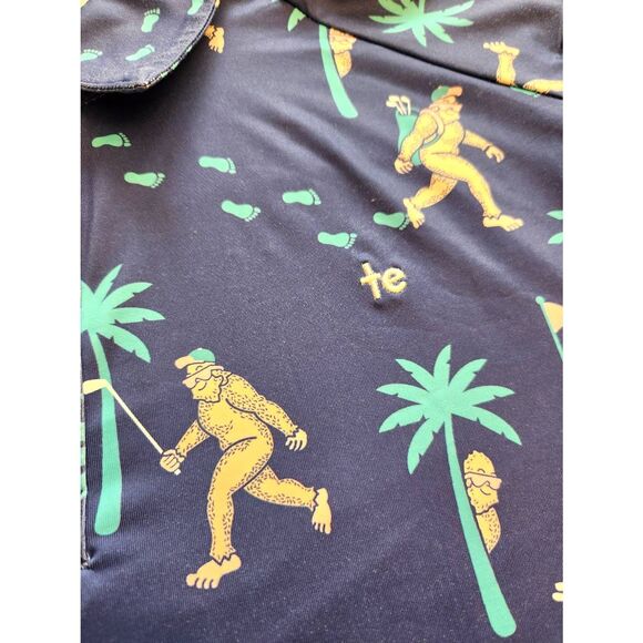Tipsy Elves Sasquatch Bigfoot Golf Shirt Performance Large Blue Palm Tree - Picture 5 of 7